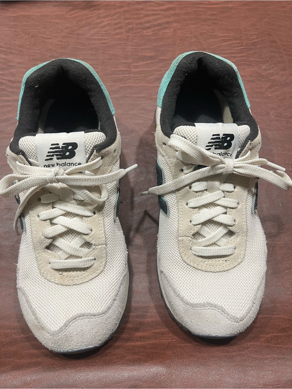 New Balance Woman’s Casual Mesh & Suede Sneakers - White with Teal Accents